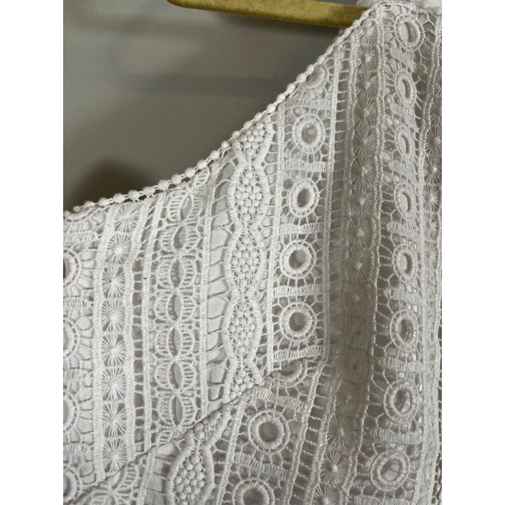 Floral Crochet Tank Dress White 6 Bridal Boho Indie Folk Eyelet Scalloped Chic - Picture 4 of 10